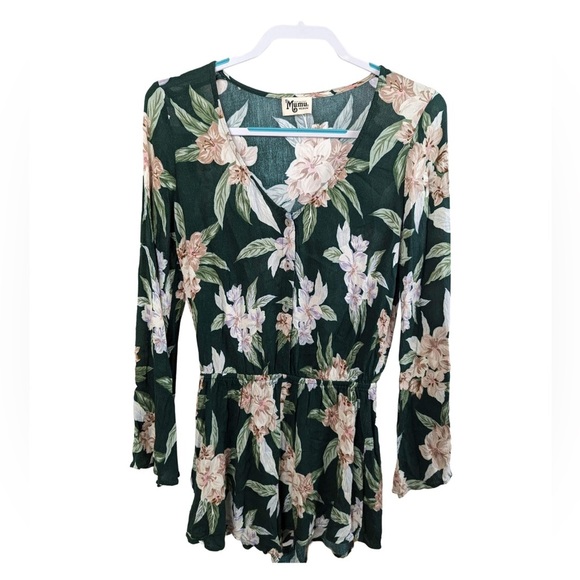 SHOW Me Your MuMu Red Rocks Forest Florist Green Romper- Size Large - Picture 2 of 6